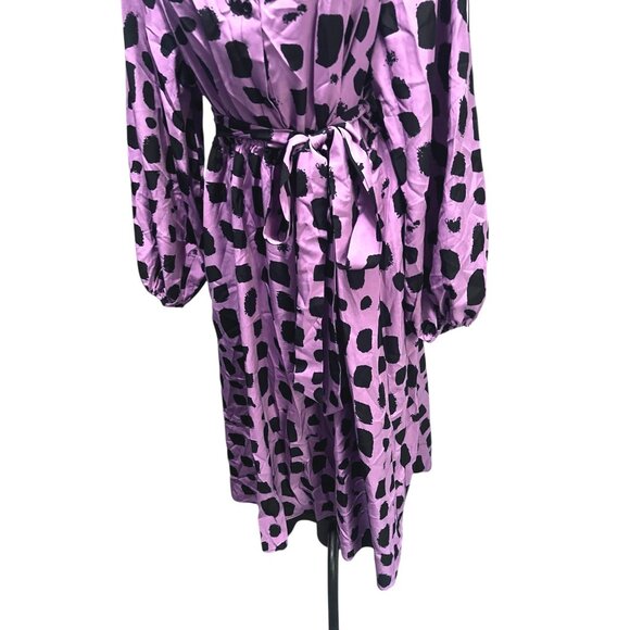 BloomChic Shirt Collar Brush Print Belted Dress Sz 18/20 (2XL) Mauve Pink & Blac - Picture 11 of 15